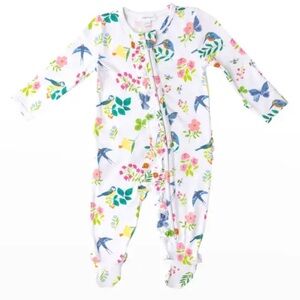Angel Dear Garden Birds 2-Way Ruffle Zipper Footie Pajamas, Size 6/9M baby